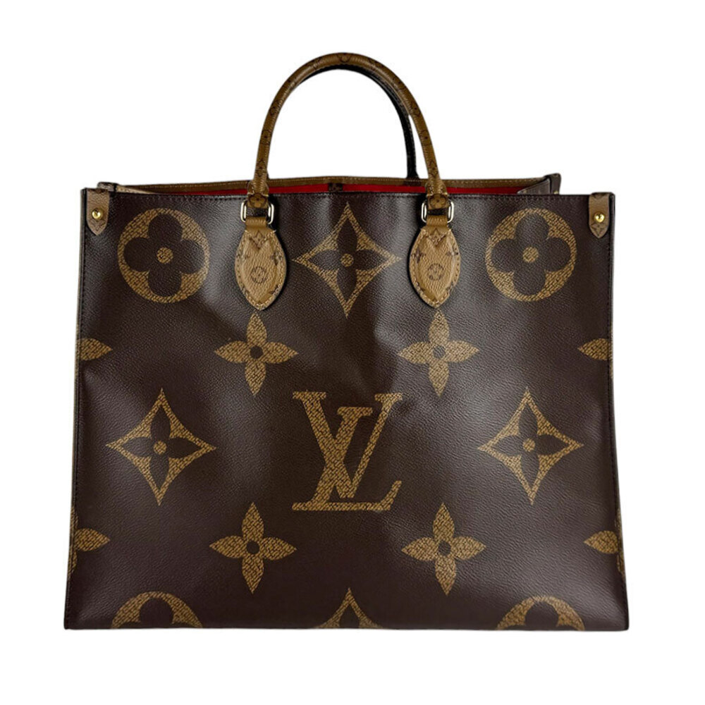 Louis Vuitton Monogram Reverse OnTheGo Top Handle Bag Canvas Leather Brown